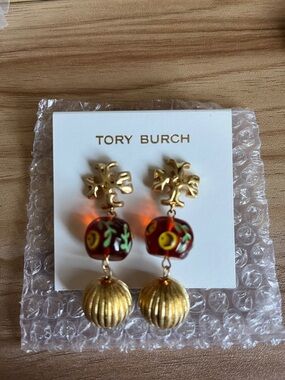 Tory Burch Gold and Red Drop Earrings